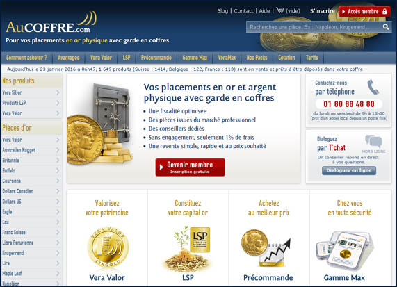 Page d'accueil du courtier en or: AuCoffre